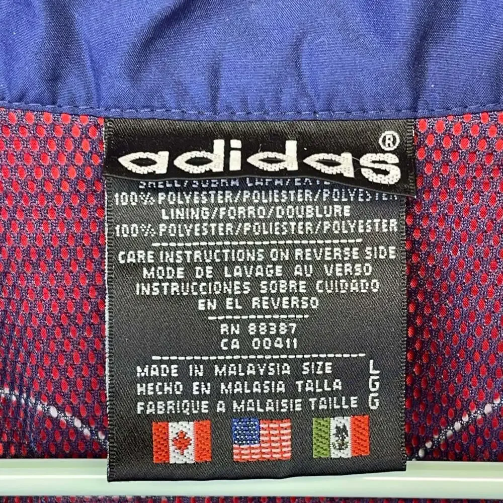 Vintage 90s Adidas Trefoil Windbreaker Jacket Blue Red White Sz L
